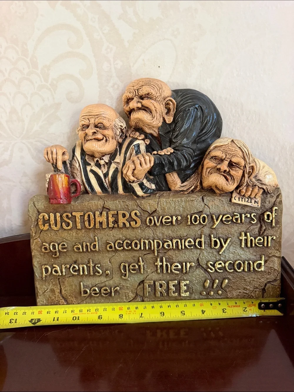 Vintage Humorous Pub Wall Plaque in Tan, Black, Cream and Red